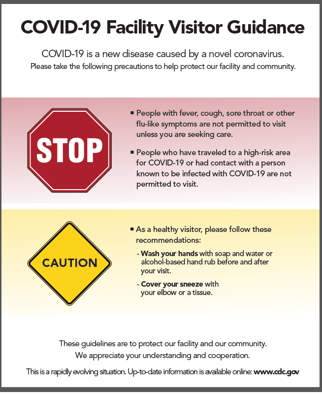 CDC COVID-19 Facility Visitor Guidance